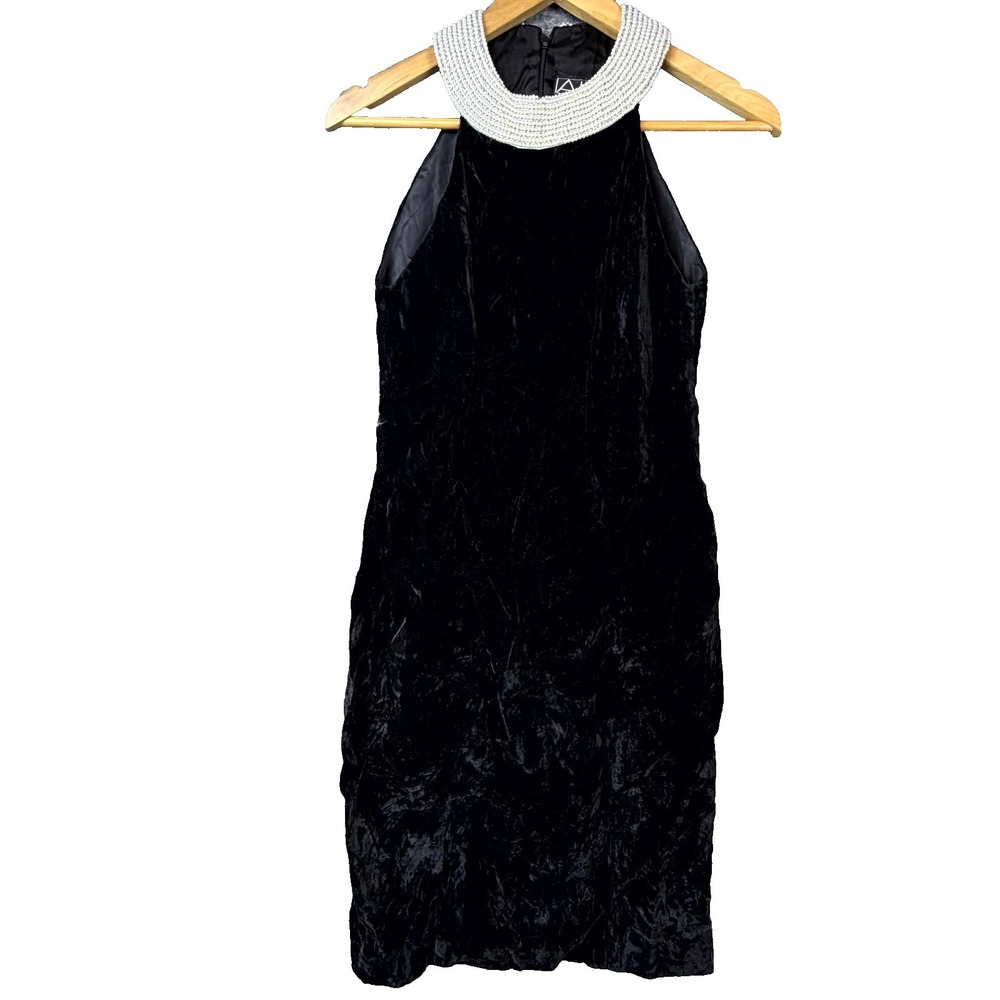 Vintage‎ Alex Evenings Dress Womens 8 Black Velvet Pearl Collared Cocktail Luxe